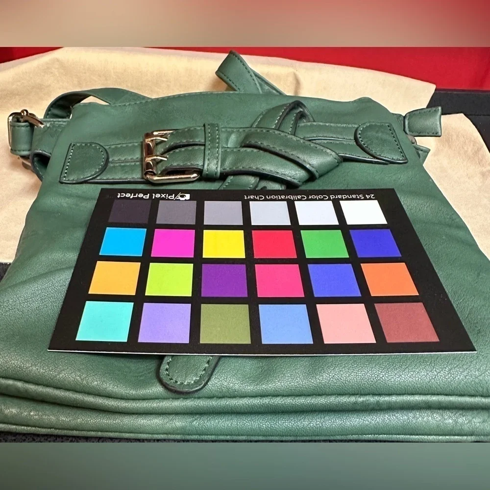 Black Rivet Green Faux Leather Crossbody Purse Multiple Sections 9”x10”x1.5” - Picture 10 of 14